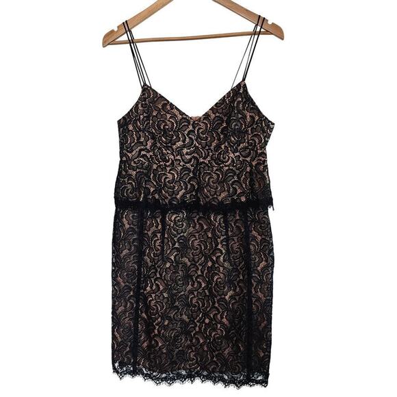 Nanette Lepore Venetian Slip Dress Women Size 12 Black Lace Floral Party Evening - Picture 1 of 12